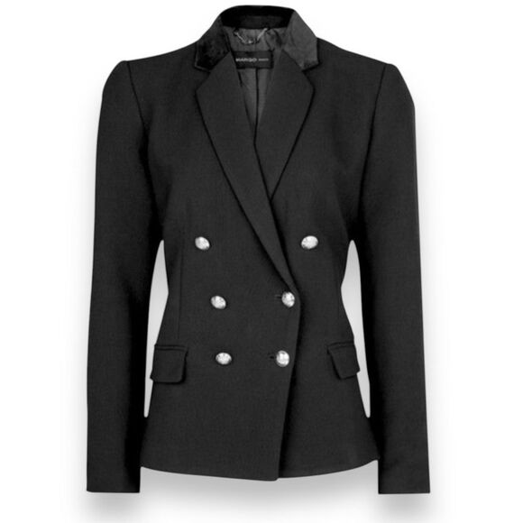 Mango MNG Double Breasted Tailored Velvet Collar Blazer Jacket Black Size Small - Picture 1 of 14